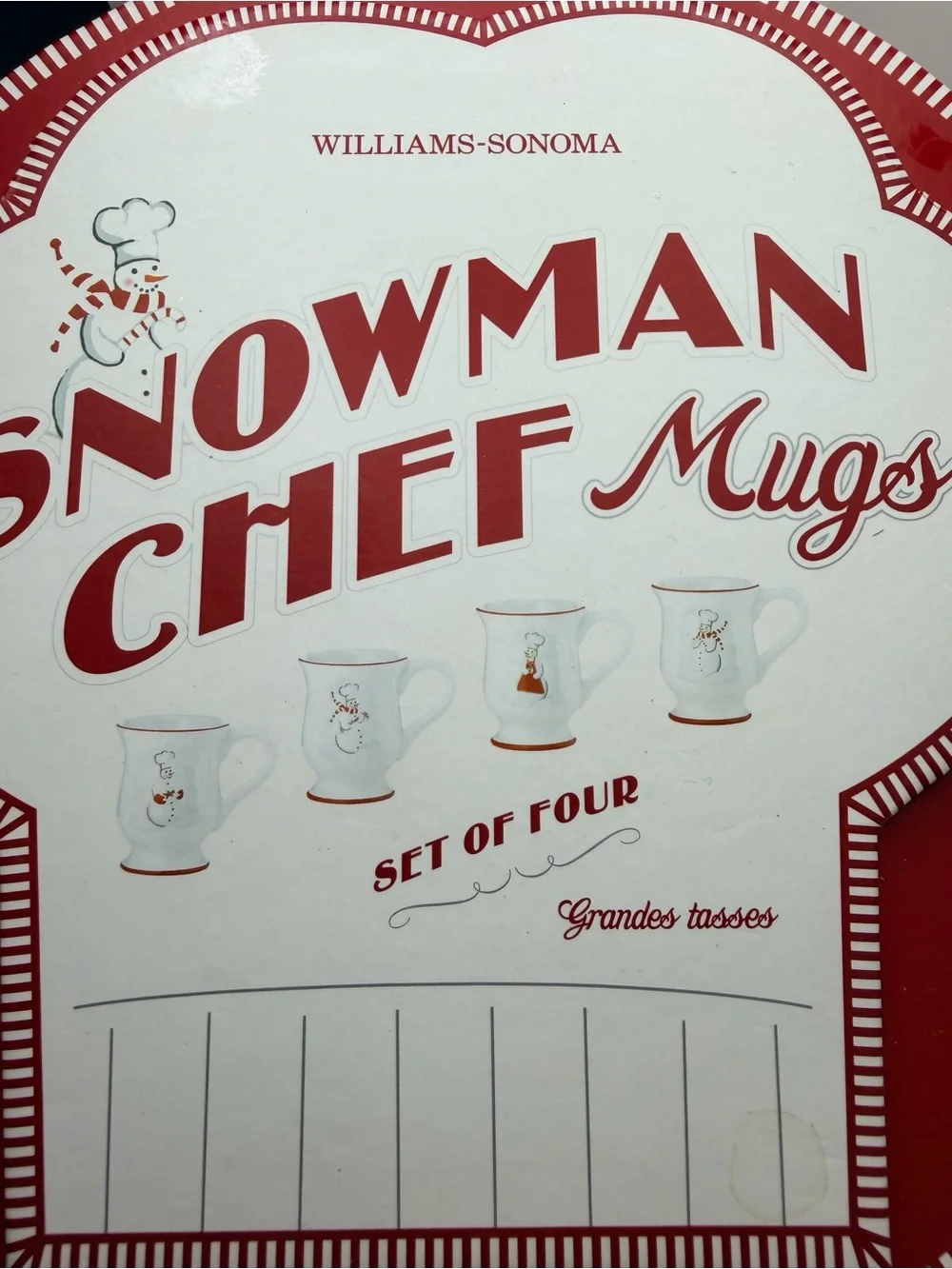 🔹NEW Williams Sonoma Snowman Chef Footed Mugs & Ceramic Spoons Holiday Set (NIB)